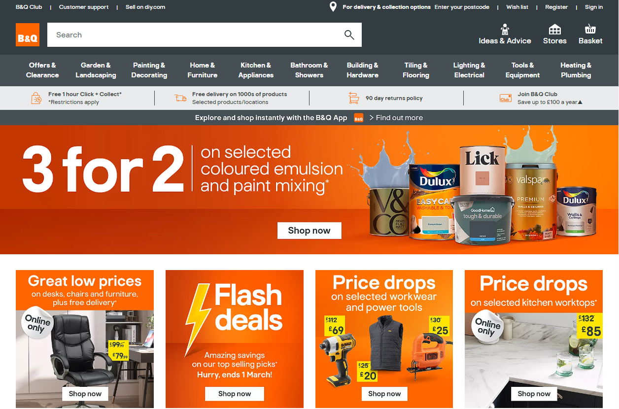 B&Q home page